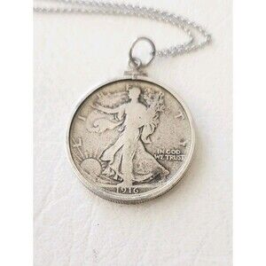 1916 Walking Liberty Half Dollar Pendant & 20" STERLING Chain 10.36g
